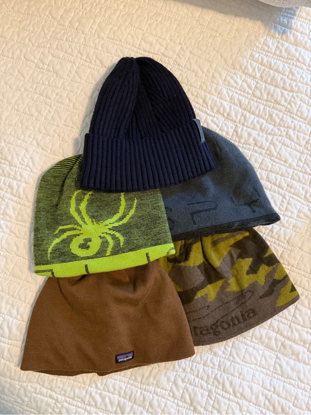 Lot of FIVE Boy’s winter hats- 2 Patagonia, 2 Spyder, and 1 Outdoor Research